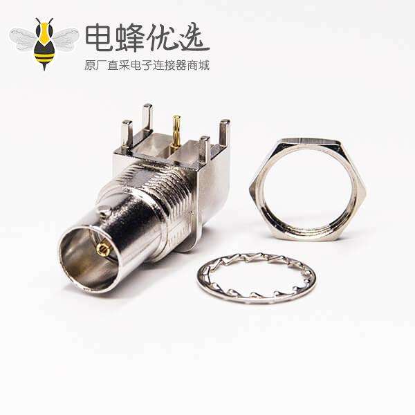 弯脚bnc连接器母头前锁穿墙式插板接PCB板