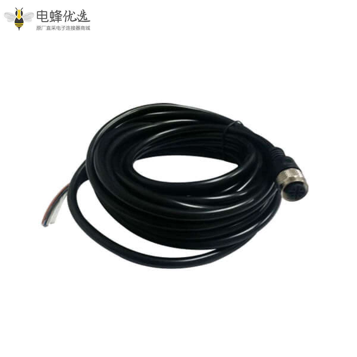 M12航空插头防水插头5芯母头单边注塑线材5M