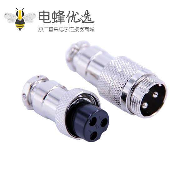 GX16 3芯对接航空插头直式公母头接线