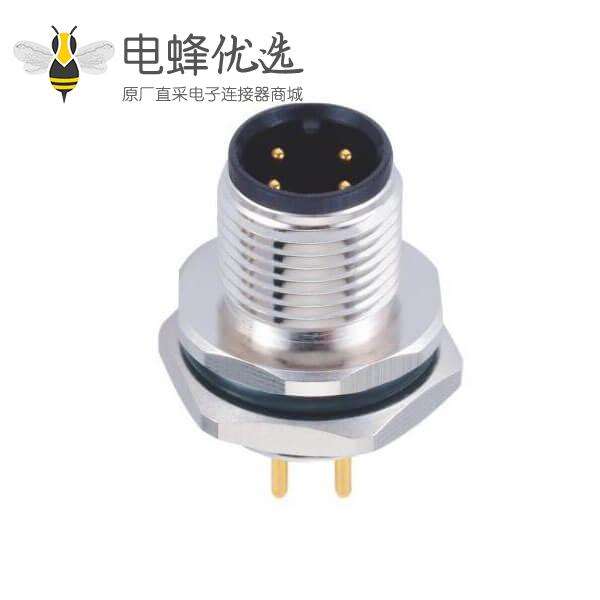 M12 防水连接器航空头4芯A型板端公座PCB插板式后锁工业防水传感连接器