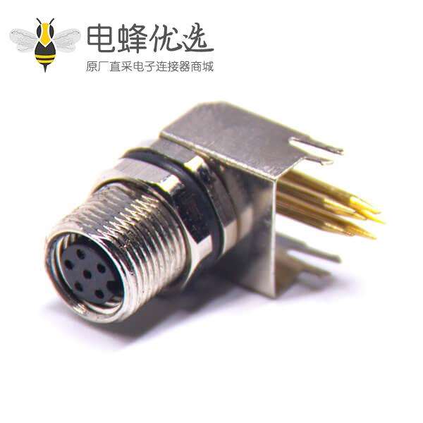 M8弯角PCB板端前锁连接器A型6芯防水母座传感器