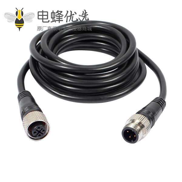 传感器连接器 M12-4芯航空插头公母注塑接头双头线2M