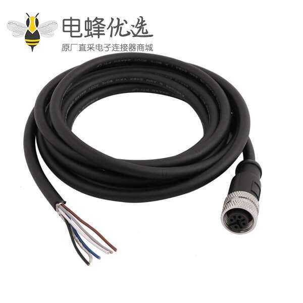 M12连接器5P A型 公弯头成型式带线1.5M航空插头防水连接器