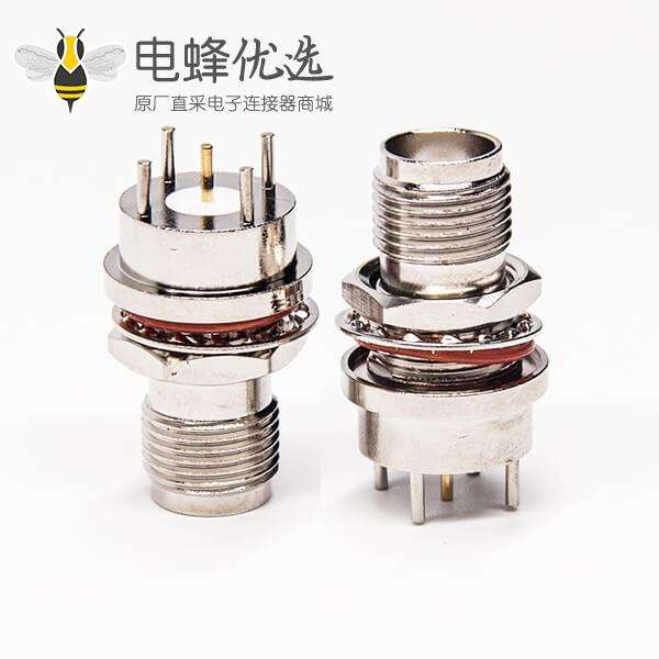 tnc连接器母头前锁穿墙直式180度插PCB板带防水圈