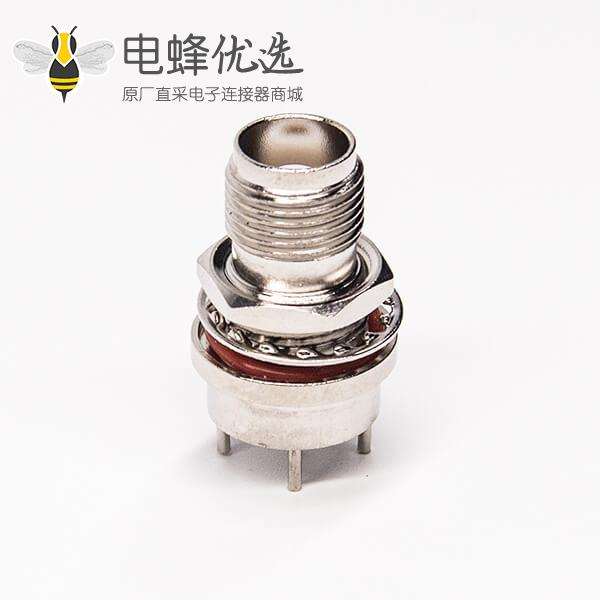 tnc连接器母头前锁穿墙直式180度插PCB板带防水圈