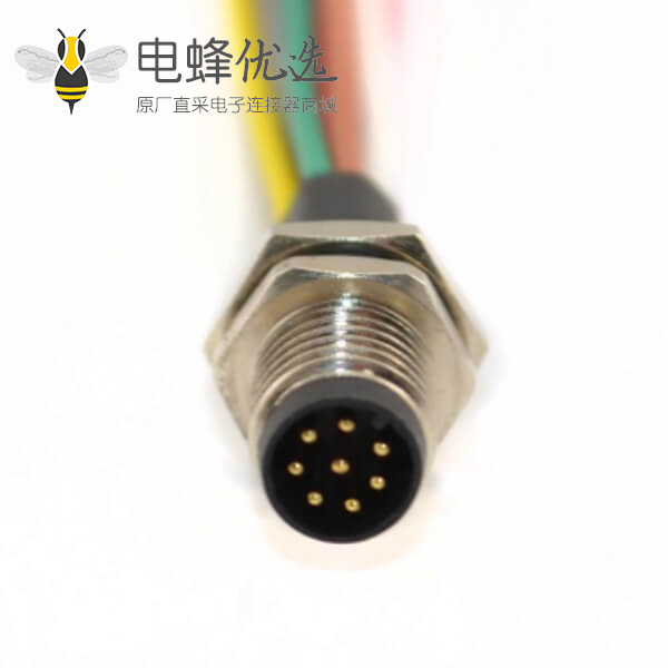 M8焊线式航空插座A型防水板端8芯公插座航空连接器