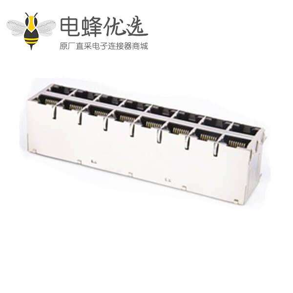 RJ45连接器带屏蔽母头2*8双层16口带灯