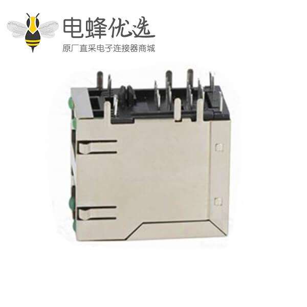 双口RJ45连接器母头2*1双层2口带灯带屏蔽带滤波器