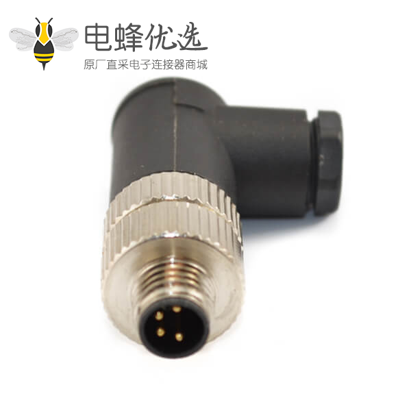M8插头IP67防水90度弯角组装式接线4芯A型公插头工业航空连接器