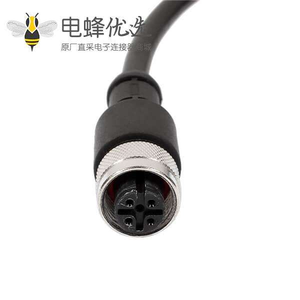 M12连接器5p A型 母直头成型式带线航空插头不锈钢螺丝防水连接器