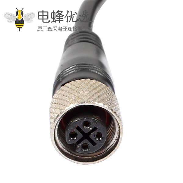 传感器连接器 M12-4芯航空插头公母注塑接头双头线2M