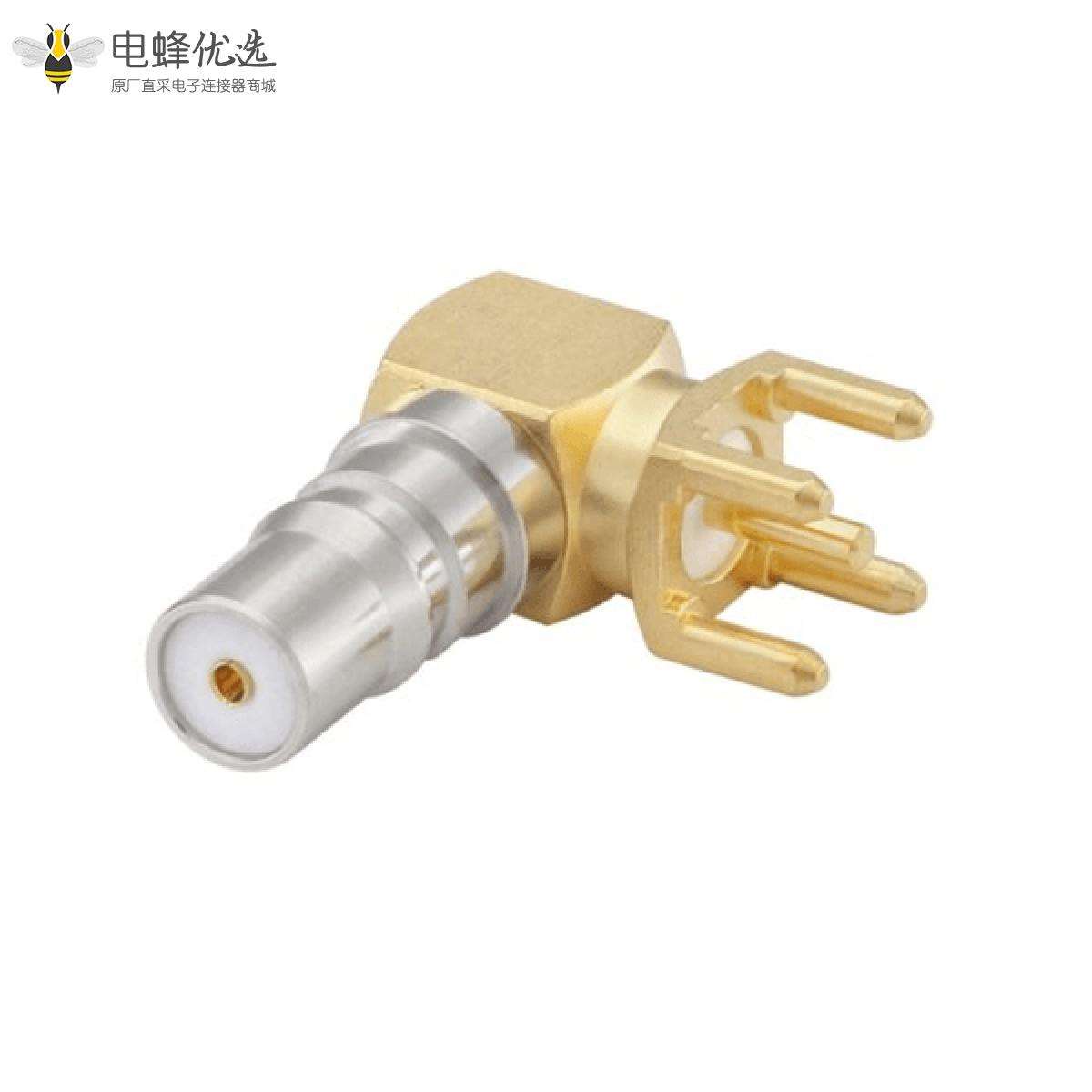QMA连接器插孔焊接直角50&Omega;PCB安装引脚端接于RG174 A / U