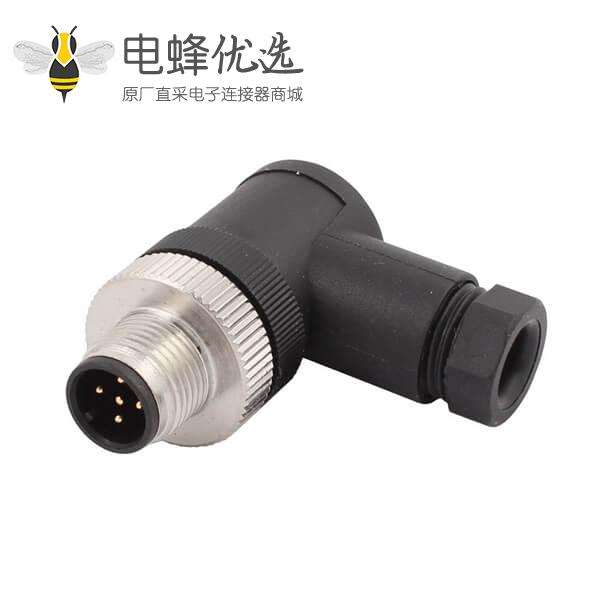 M12 5芯公弯头塑料组装插头航空接头