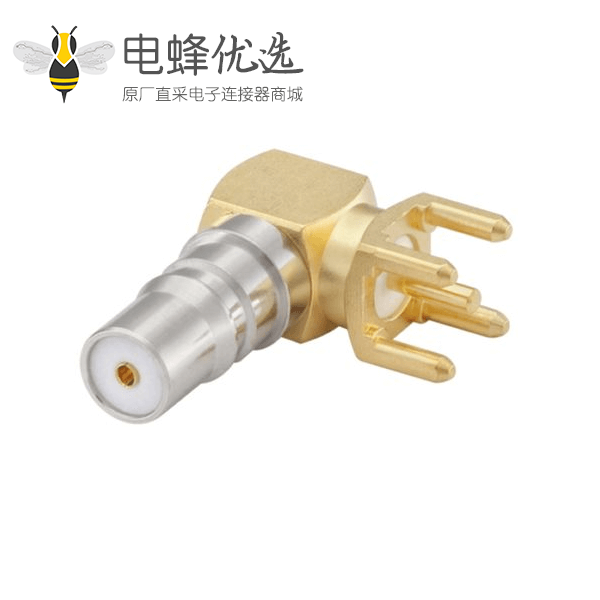 QMA连接器插孔焊接直角50&Omega;PCB安装引脚端接于RG174 A / U