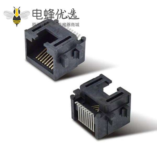 网线插座RJ45沉板8P8C母座网络连接器SMT全塑黑色不带灯