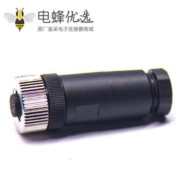 M12 12芯连接器组装型母头锁螺钉型塑料壳体航空插头