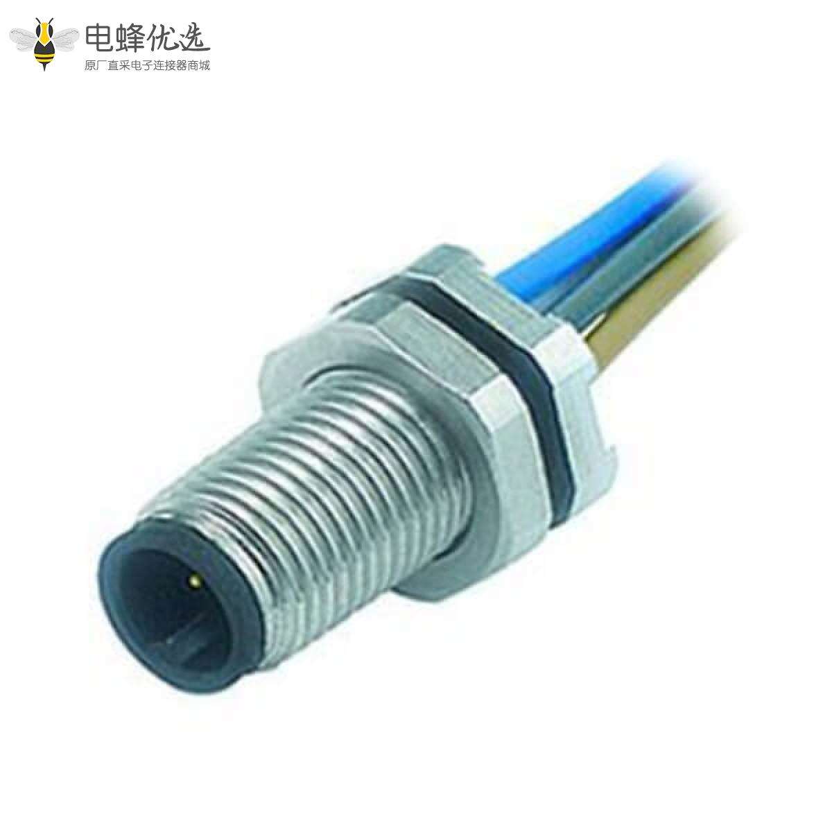 M5宾德连接器前锁螺纹M5 3芯焊线式连接器器接50CM 26AWG线