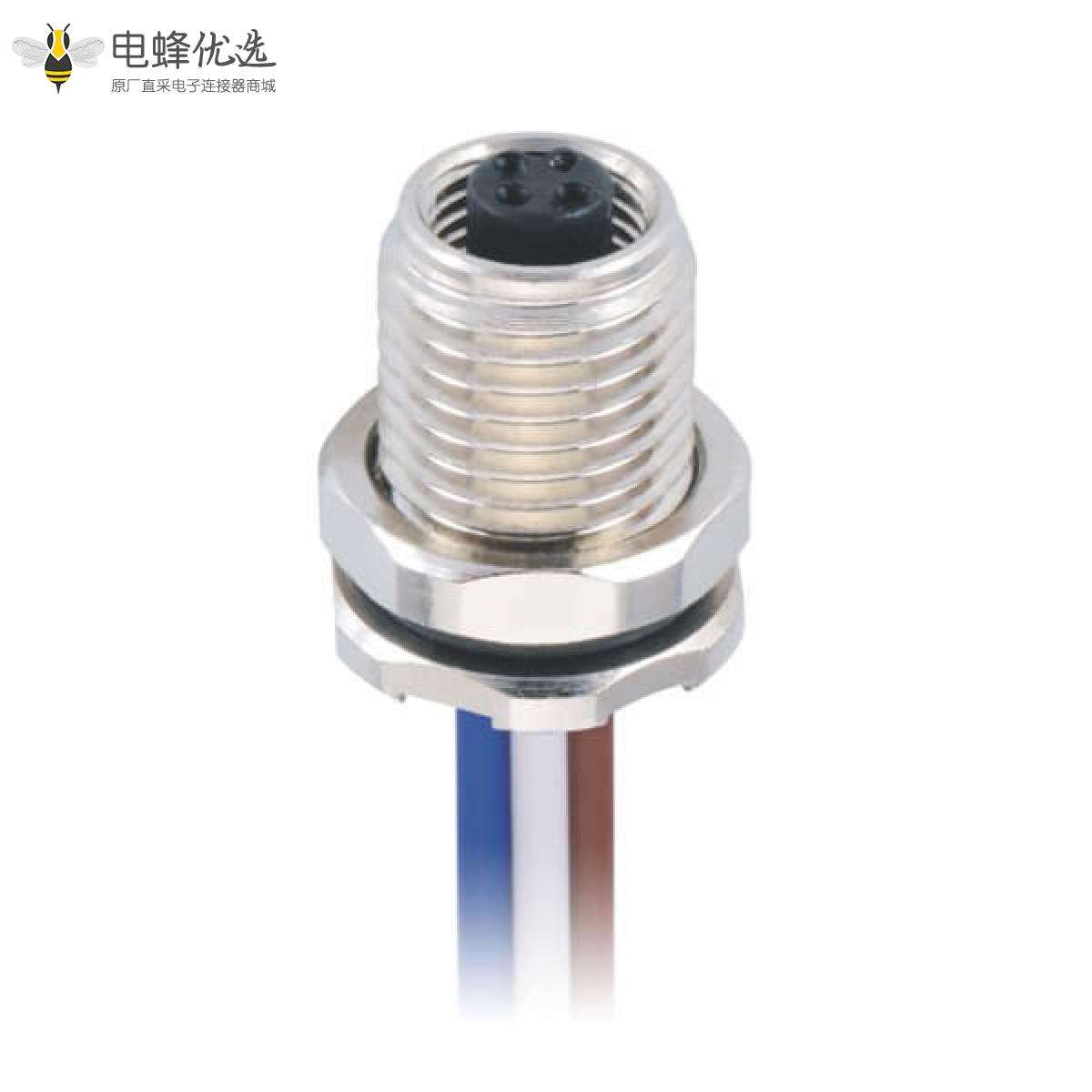 M5 4芯插座板端前锁焊线式M5母插座接75CM 26AWG线