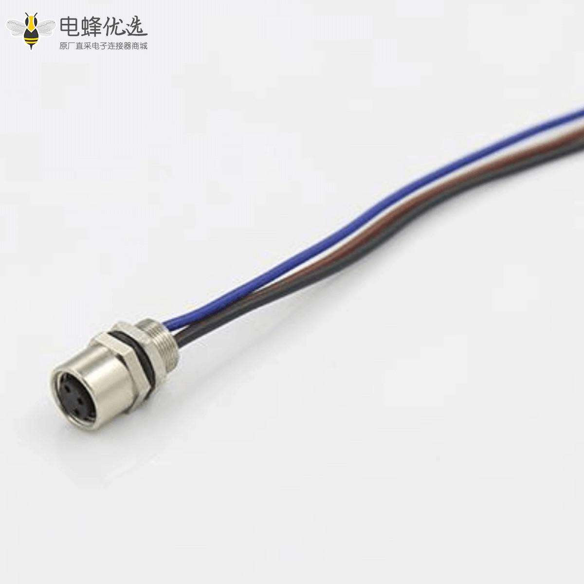 宾德M5连接器板端后锁3芯母插座传感器接线75CM 26AWG线