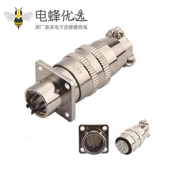 XS12 7芯电缆接头公头法兰座子母头插头