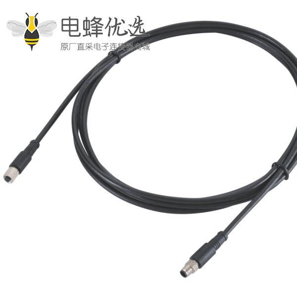 M5注塑线材防水M5 4芯母头转4芯公头延展线1米26AWG