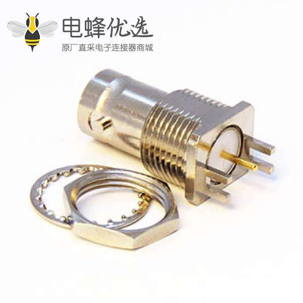 直式75欧姆BNC接头PCB板母头前锁穿墙卡板1.6mm镀镍