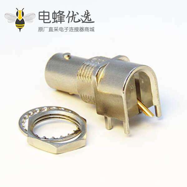 90度板插式BNC接口母头连接器插PCB板穿墙中心针贴片75欧姆