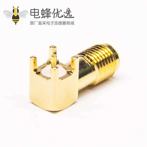 SMA弯式焊板母头全铜渡金 90度 焊板接头