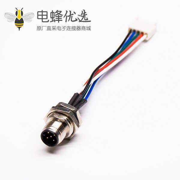 圆形连接器M12 5芯公头前锁板焊线座子转 5Pin 端子 线长30CM