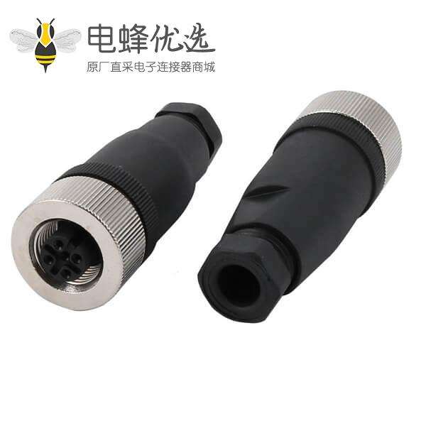 M12 直头4芯母头塑料装配式螺丝锁线插头2PCS