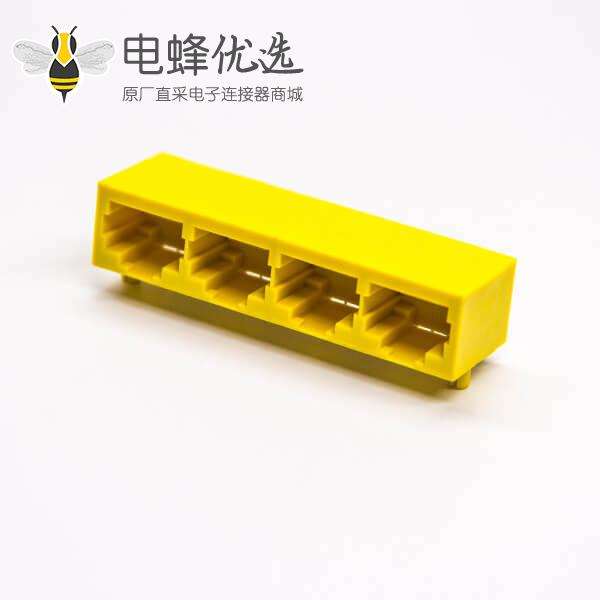 非屏蔽rj45座黄色全塑4端口穿孔式接PCB板带灯