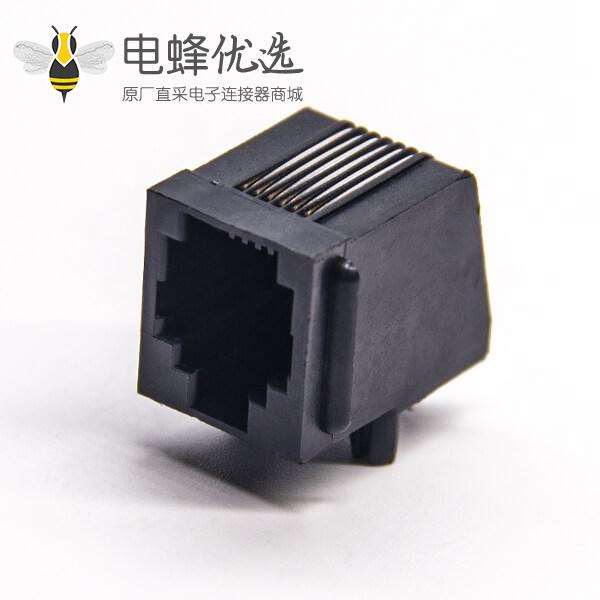 rj11全塑插座黑色非屏蔽式6p6c弯式穿孔接PCB板