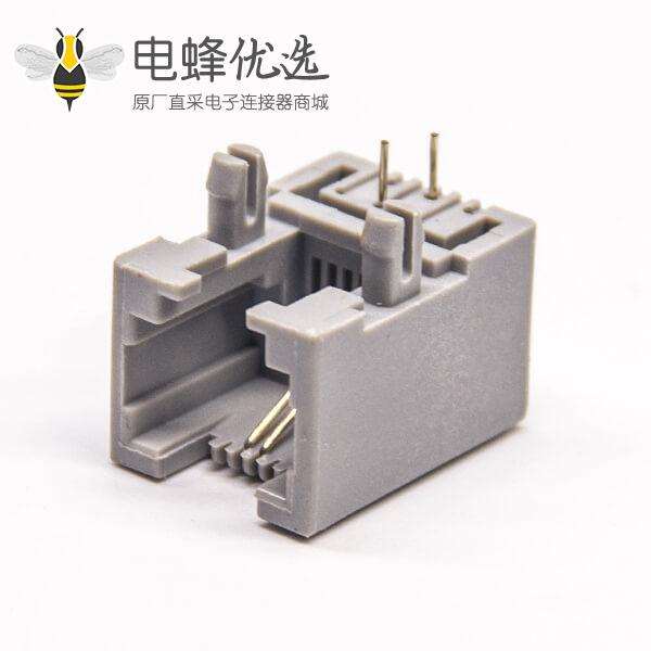 6p2c接口RJ11灰色塑胶外壳弯式接PCB板