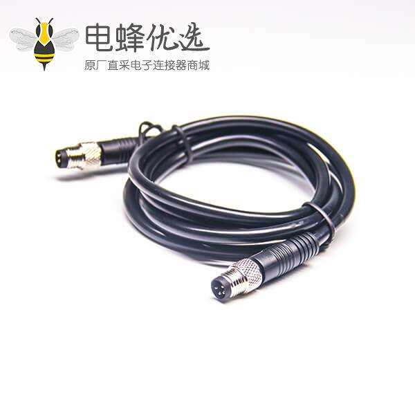 M8 4芯注塑线公头转公头航空头延长线3M AWG26 PVC