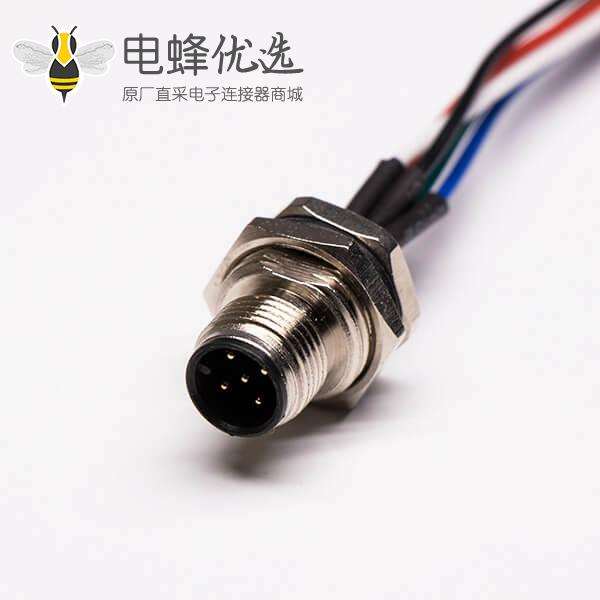 圆形连接器M12 5芯公头前锁板焊线座子转 5Pin 端子 线长30CM