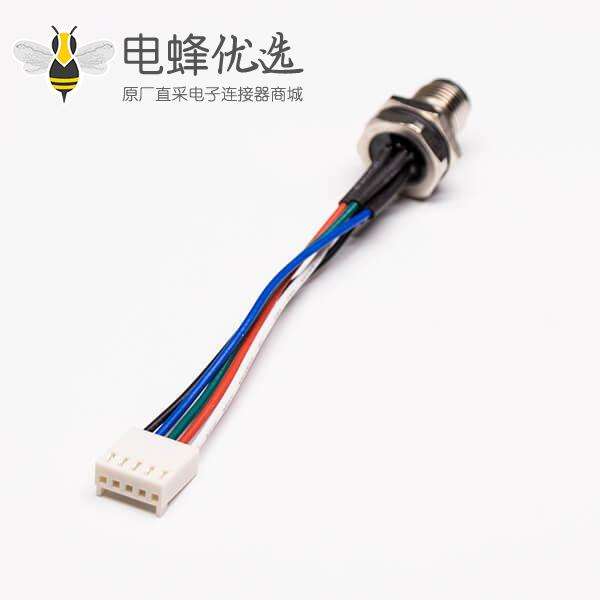 圆形连接器M12 5芯公头前锁板焊线座子转 5Pin 端子 线长30CM