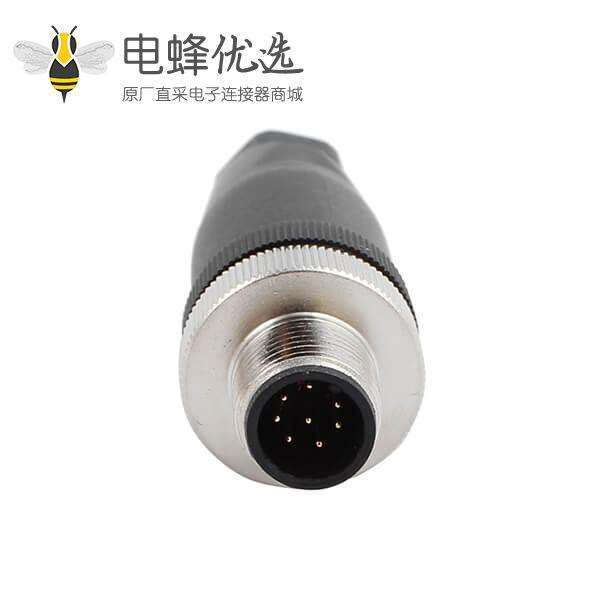 M12 8芯公头塑料装配式插头不带屏蔽 10PCS