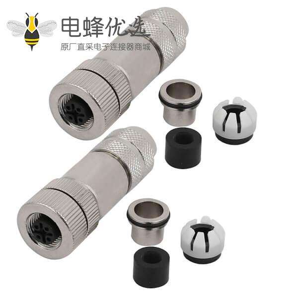 2PCS M12 4芯母头金属组装插头屏蔽式