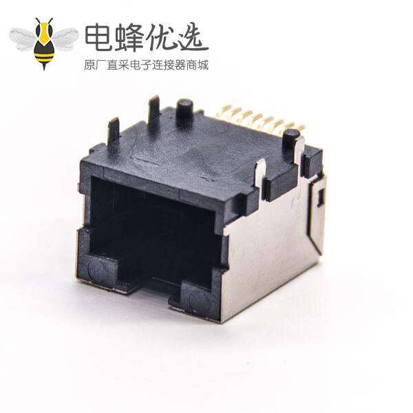 单口rj45母座90度带灯贴板式接PCB板带屏蔽