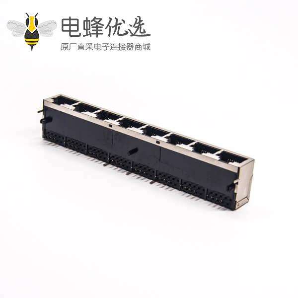 Rj45 8口网络插座弯式90度插PCB板带屏蔽模块