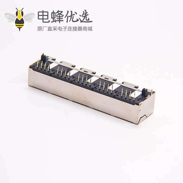 5口rj45弯式90度8p8c带屏蔽以太网插座插PCB板