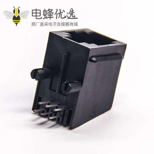 rj11全塑插座黑色非屏蔽式6p6c弯式穿孔接PCB板