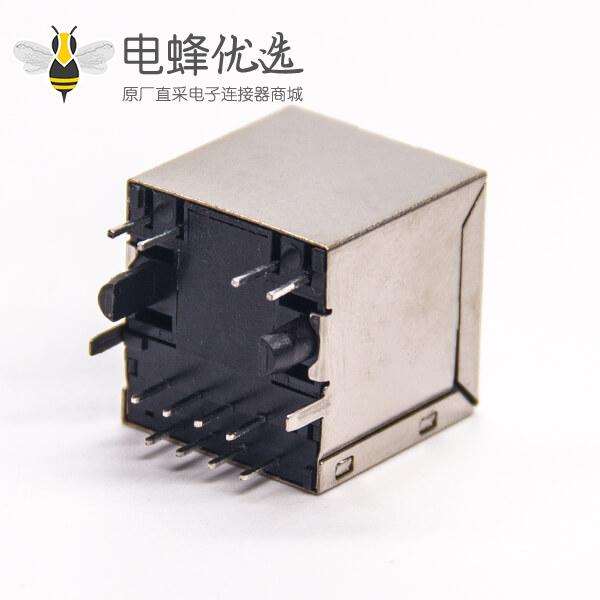 rj45pcb封装直插PCB板式以太网插座带屏蔽带灯