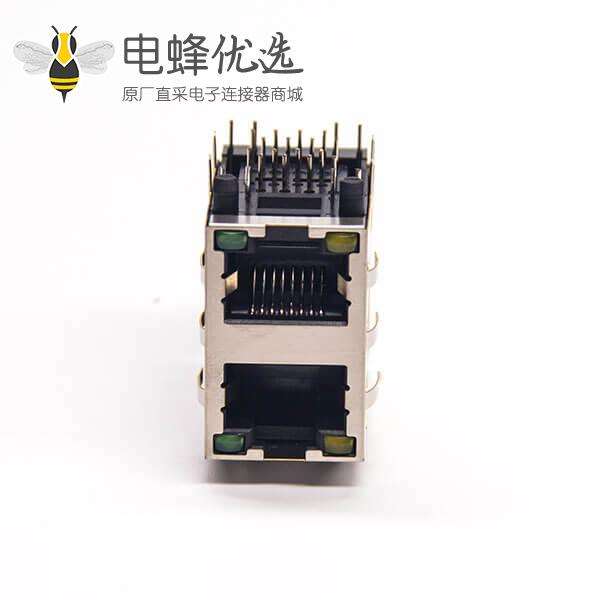 rj45双层2端口带led灯带弹片式模块化连接器穿孔