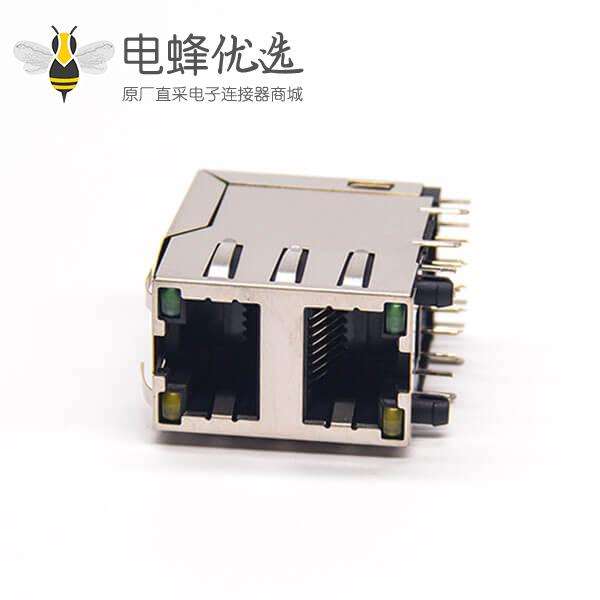 rj45双层2端口带led灯带弹片式模块化连接器穿孔