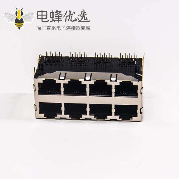 rj45 2&times;4网络接口模块化座子弯角双层屏蔽外壳带弹片不带灯直插式