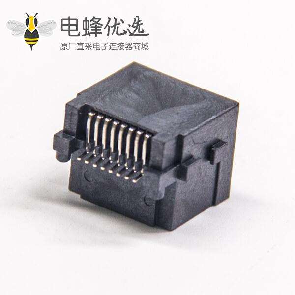沉板式SMT RJ45母座直式黑色塑料外壳不带屏蔽