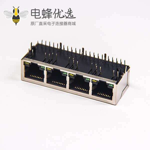 RJ45带滤波器单层1&times;4多端口带屏蔽插孔式模块化连接器