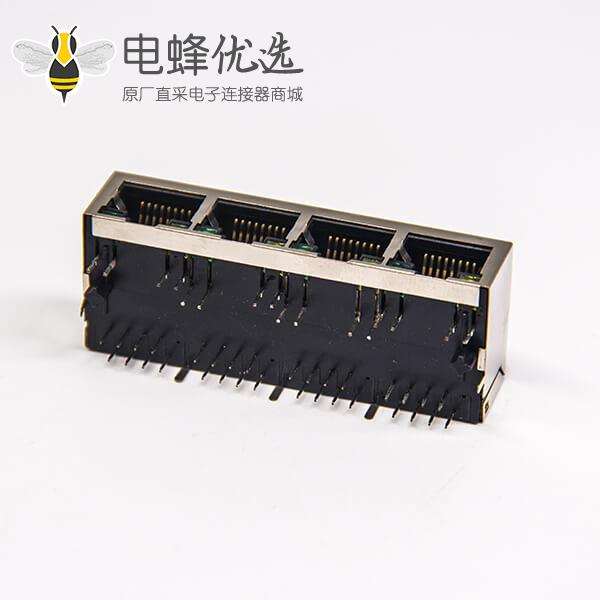 带滤波器的RJ45网络模块化连接器1&times;4多端口90&ordm;带灯