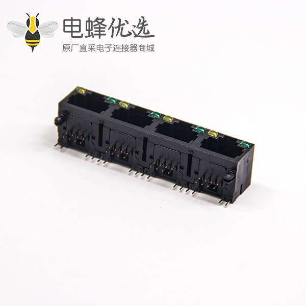 rj45直插式接口1X4单层黑色全塑带led灯网络模块化